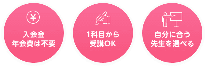 入会金年会費は不要・1科目目から受講OK・自分にあう先生を選べる
